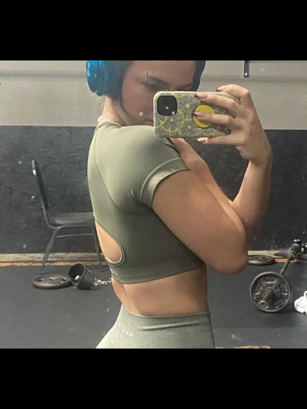 NVGTN Women's Olive Green Crop Active Tee With Cut Out Back Detail - Picture 2 of 4